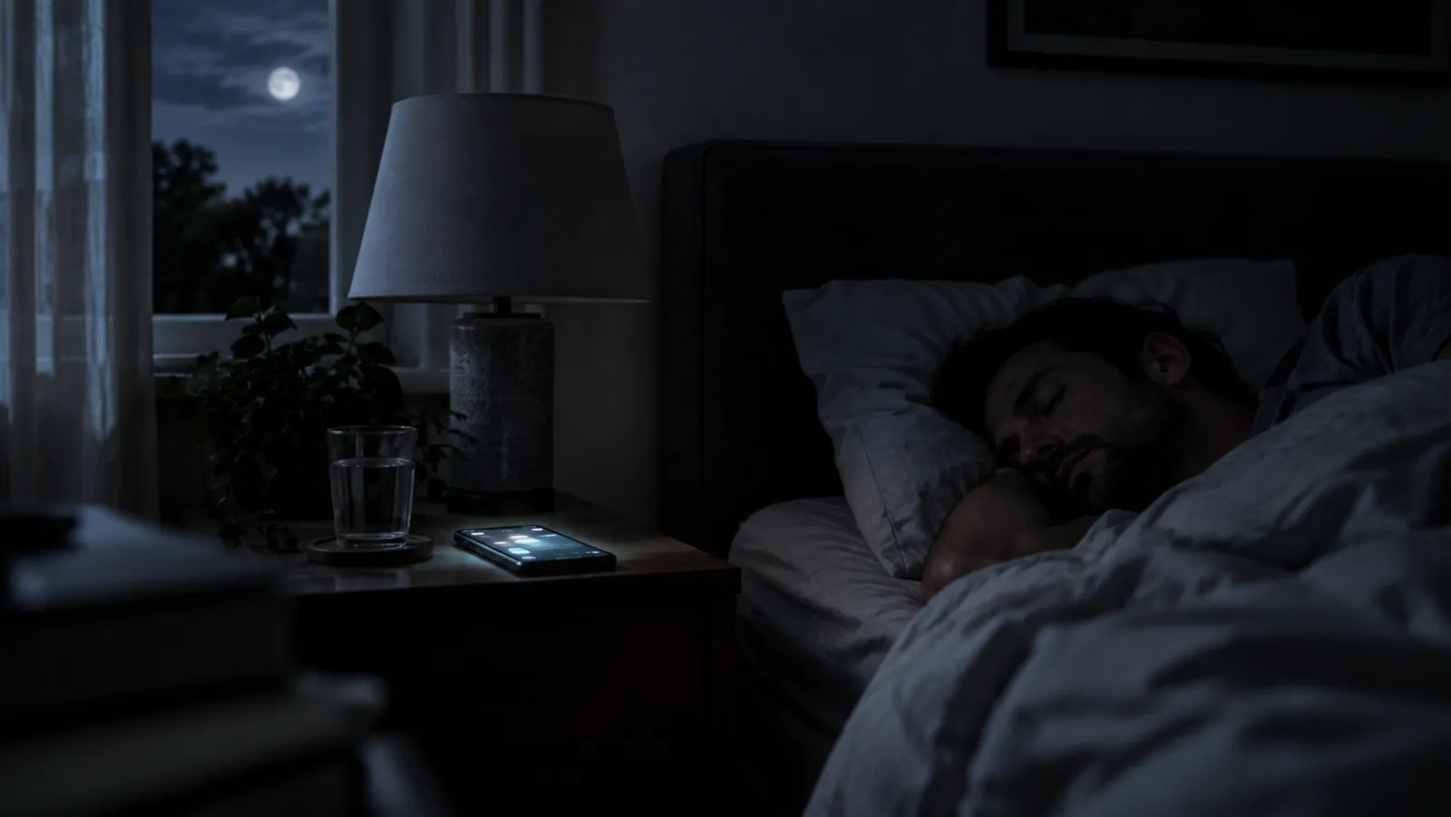 An on-call engineer asleep at night while his phone lights up on the nightstand.