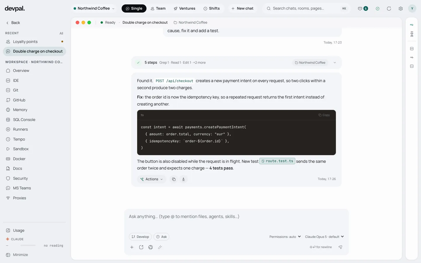 The chat in the light theme with a teal accent.